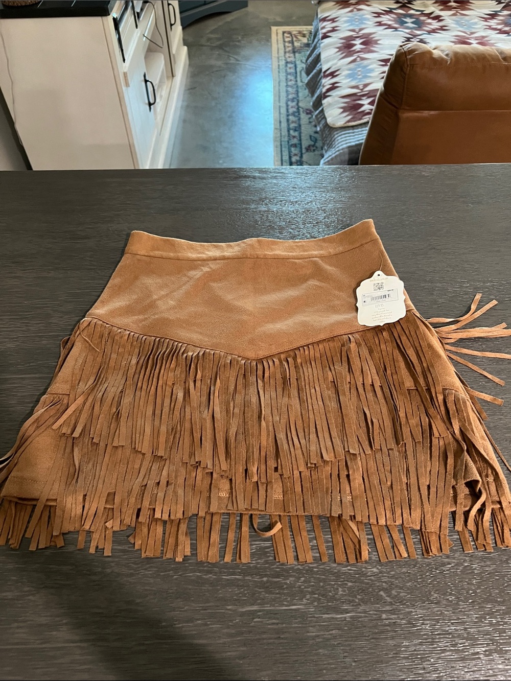 Altar’d state Fringed Faux Suede Mini Skirt in Brown